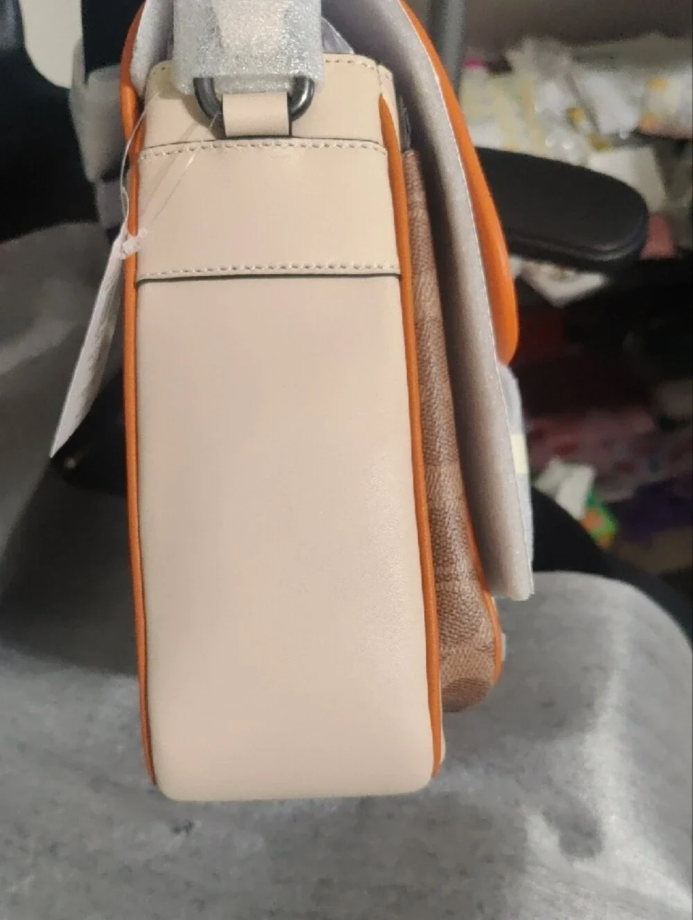 Coach Racer Messenger Cream/Orange Leather Crossbody NWT - Picture 3 of 8